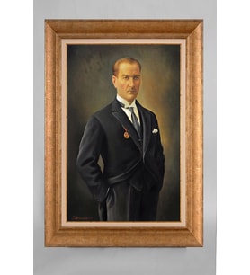 Altın Varaklı Paspartulu Çerçeveli Atatürk Tablo nt885