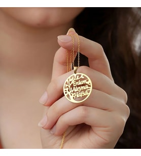 Kişiye Özel 925 Ayar Gümüş Hayat Ağacı 3 İsim Kolye (Gold)