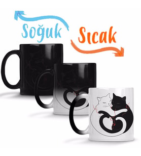 Aşk Kediler Blazing Cat Love Sihirli Kupa Bardak Porselen