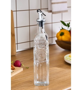 Cam Çiçek Desenli Yağdanlık 500ml, Şeffaf, Şık ve Zarif Tasarım