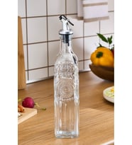 Cam Çiçek Desenli Yağdanlık 500ml, Şeffaf, Şık ve Zarif Tasarım
