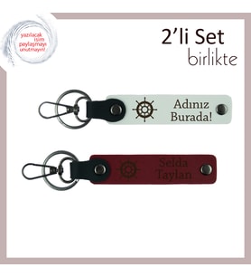 Yönünü Sevdiklerinle Paylaşanlara, Gemi Dümeni Deri Anahtarlık Takımı, Beyaz-Bordo