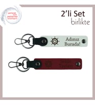 Yönünü Sevdiklerinle Paylaşanlara, Gemi Dümeni Deri Anahtarlık Takımı, Beyaz-Bordo