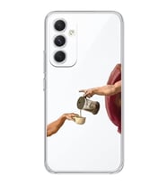 Samsung Galaxy A54 Uyumlu Eller Tablosu ve Kahve Tasarımlı Şeffaf Telefon Kılıfı
