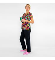 Unisex Kareli Mickey Desenli Esnek Likralı Doktor Hemşire Scrubs Üniforma Takım (Karışık)