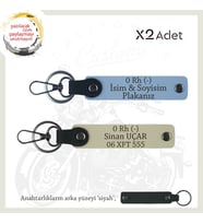 Motorcu Tarzına Uygun, İsim Plaka ve 0 Rh (-) Kan Grubu Yazılı x2 Anahtarlık Set, Mavi-S Kahve-Syh (Çok Renkli)