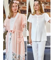 Cossy By Aqua 23171-23172 Pudra Hamile Lohusa 3 Lü Pijama Sabahlık Takımı