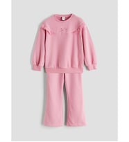 LCW Kids Pembe Dantel Detaylı Kız Çocuk Sweatshirt Ve Eşofman Altı