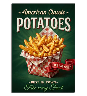 American Classic Patates Kızartması Afişi Dekoratif Kanvas - Mdf Ahşap Tablo