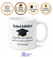 Yeni Mezuna İlk İş Teklifi Kutlama Hediye Seramik Kupa Bardak Kabul Edildin