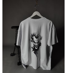 Joker Baskılı Unisex Oversize Tişört (Beyaz)