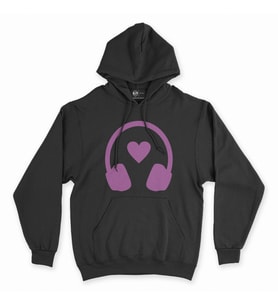 Pembe Müzik Aşkı Siyah Kapşonlu Sweatshirt Hoddie