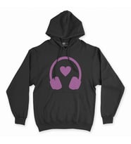 Pembe Müzik Aşkı Siyah Kapşonlu Sweatshirt Hoddie
