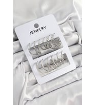 Pirinç Karışık Halka Model Gümüş Renk 6 Çift Kadın Küpe Set - TJ-BKP10876