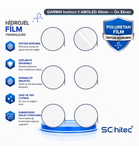 SChitec GARMIN Instinct 3 AMOLED 45mm Uyumlu Ön Yüzey Nano Şeffaf Hidrojel Ekran Koruyucu