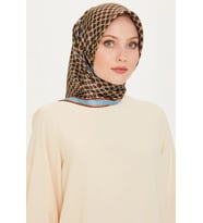 Armine Sura İpek Eşarp 9226-03 Kahverengi Karışık Desen