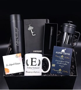 Termos & Defter & Roller Kalem & Anahtarlık & French Press & Kupa & Filtre Kahve Hediye Seti