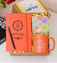 Kişiye Özel Renkli Defter , Kupa Bardak, Tükenmez Kalem & Hediye Seti (Turuncu)