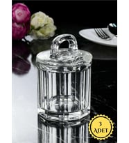 3 Adet Kaşık Bölmeli Kapaklı Baharatlık-Şekerlik-Kalın Cam Kavanoz Seti - 300 ml. (Şeffaf)
