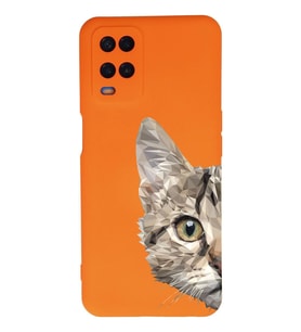 Oppo A54 Uyumlu Lansman Kılıf Catface Tasarımlı İçi Kadife Kapak-Turuncu (Şeffaf)