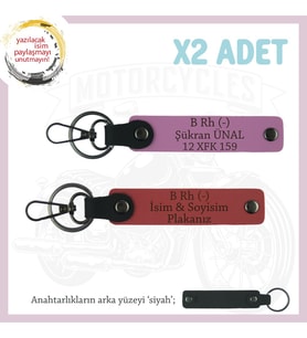 Yolların Sürücülerine, İsim Plaka ve B Rh (-) Kan Grubu Yazılı x2 Anahtarlık, Nar Çiçeği-Pembe-Syh (Çok Renkli)