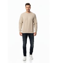 Erkek Büyük Beden Sıfır Yaka Selanik Sweatshirt BGL-ST04871 (Taş)