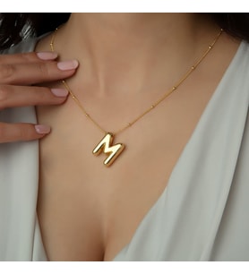 Usho Jewelry 925 Ayar Gümüş Balon Harf Kolye, Kadın Kolye (Gold)