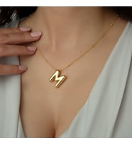 Usho Jewelry 925 Ayar Gümüş Balon Harf Kolye, Kadın Kolye (Gold)