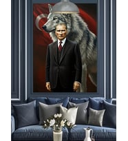 Kurt Ve Mustafa Kemal Atatürk Dekoratif Kanvas - Mdf Ahşap Tablo