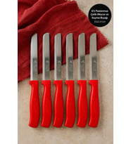 Feller 6'lı Lazer Tırtıklı Paslanmaz Çelik Sebze Meyve Bıçağı 22x2.4 cm - Kırmızı Saplı Soyma Ve Doğrama Seti