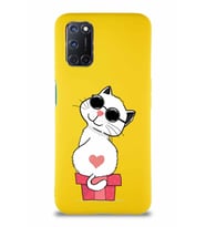 Oppo A52 Soft Premier Kapak Coolcat Tasarımlı Silikon Kılıf - Sarı (Şeffaf)
