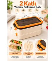 2 Katlı Yemek Saklama Kabı 1800 ml Kaşık Çatal Dahil Kilitli