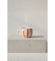 Turuncu Çizgili 400 ml El Yapımı Seramik Çay Kahve Mug Kupası MIT1323 (Turuncu-Beyaz)