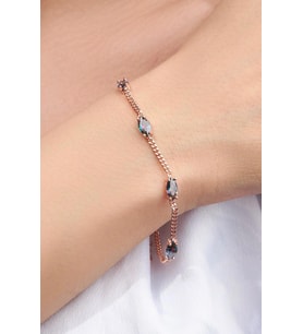 Gümüş Rose Renk Mistik Topaz Taşlı Mekik Model Gurmet Zincirli Bileklik