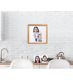 BK Home Anne Kız Chef Karikatürlü El Yapımı Ahşap Çerçeveli Tablo-1