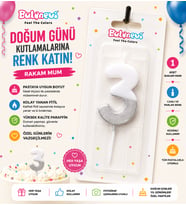 1 Yaş Doğum Günü Pasta Mumu Beyaz Gümüş