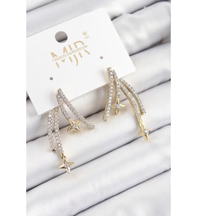 Pirinç Zirkon Taşlı Kayan Yıldız Model Gold Ve Gümüş Renk Kadın Küpe (Altın)