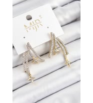 Pirinç Zirkon Taşlı Kayan Yıldız Model Gold Ve Gümüş Renk Kadın Küpe (Altın)