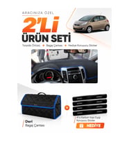 e-biz KİA VENGA (2009-2011) Uyumlu Torpido Örtüsü + Deri Bagaj Çantası Seti - Siyah-Mavi - KI025