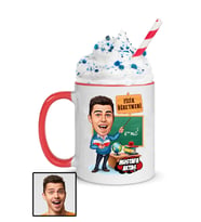 Erkek Fizik Öğretmenine Hediye Karikatürlü Kırmızı Kupa Bardak