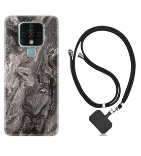 Tecno Camon 16 18P Pova Kılıf Boyun Askılı Silikon Gri Mermer 1376