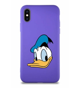 Apple iPhone X Soft Premier Kapak Donald Duck-B Tasarımlı Silikon Kılıf - Mor (Şeffaf)