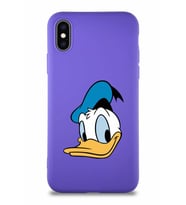 Apple iPhone X Soft Premier Kapak Donald Duck-B Tasarımlı Silikon Kılıf - Mor (Şeffaf)
