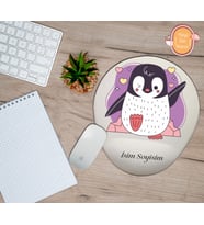 Kişiye Özel Penguen Renkli Kalp Temalı Mousepad Bilek Destekli