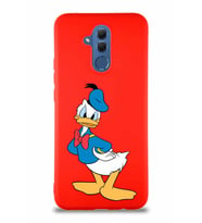 Huawei Mate 20 Lite Soft Premier Kapak Donald Duck-D Tasarımlı Silikon Kılıf - Kırmızı (Şeffaf)
