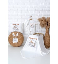 Pia Baby Premium %100 Pamuk Hastane Çıkışı Tulumlu Yenidoğan Erkek Bebek Hediye Seti 5051-03 (Ekru)