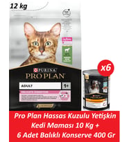 Pro Plan Hassas Kuzulu Yetişkin Kedi Maması 10 Kg + 6 Adet Balıklı Konserve 400 Gr