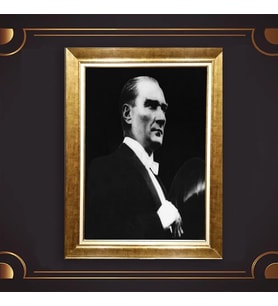 Altın Varaklı Çerçeveli Paspartulu Atatürk Tablo nl02A651 (Gold)