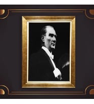 Altın Varaklı Çerçeveli Paspartulu Atatürk Tablo nl02A651 (Gold)