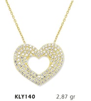 14 Ayar Altın Kalp Kolye KLY140 (Çok Renkli)